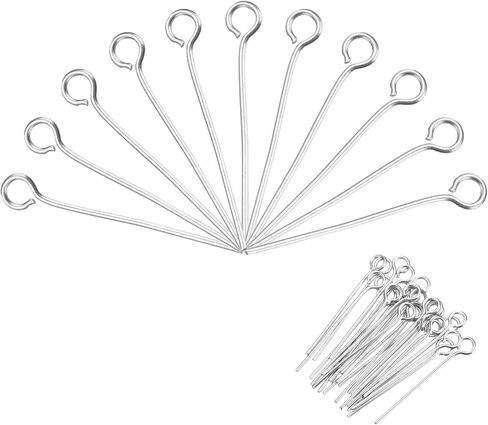 MECCANIXITY 50pcs Stainless Steel Eye Pins 0.6mm/24 Gauge 25mm Earring Flat Headpins for Jewelry Making Supplies Jewelry Findings, DIY Craft, Necklace, Silver in Saudi Arabia