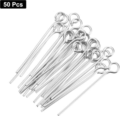 MECCANIXITY 50pcs Stainless Steel Eye Pins 0.6mm/24 Gauge 25mm Earring Flat Headpins for Jewelry Making Supplies Jewelry Findings, DIY Craft, Necklace, Silver in Saudi Arabia
