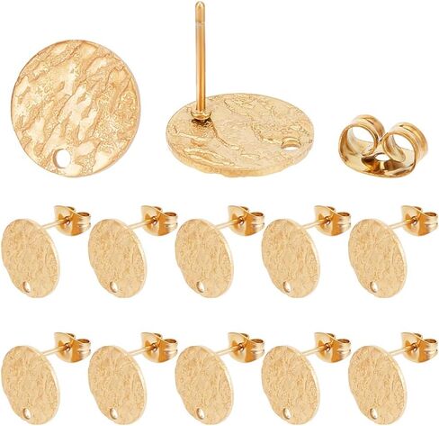 10pcs 18K الذهب مطلي بالذهب مسطح مستدير مستدير النتائج التي توصل إليها قرط الفولاذ المقاوم للصدأ حرك القرط المشارك in Saudi Arabia