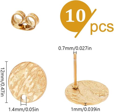 10pcs 18K الذهب مطلي بالذهب مسطح مستدير مستدير النتائج التي توصل إليها قرط الفولاذ المقاوم للصدأ حرك القرط المشارك in Saudi Arabia