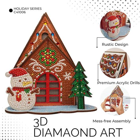 Party Ready 3D Diamond Painting Gingerbread House Christmas Cabin Kit - Diy Holiday Décor ، Full Drill Mosaic Art ، Festive Craft Kit (Gingerbread House) in Kuwait