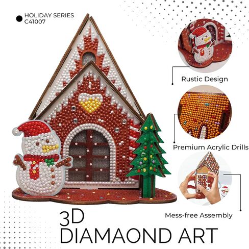 Party Ready 3D Diamond Painting Gingerbread House Christmas Cabin Kit - Diy Holiday Décor ، Full Drill Mosaic Art ، Festive Craft Kit (Gingerbread House) in Kuwait