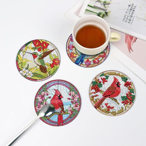 8Pcs Diamond Art Coasters Kits with Holder Non Slip Coaster, 5D Hummingbird&Cardinal Diamond Art Painting Coasters Kit, DIY Adult Paint by Number Craft Supplies Gift in Saudi Arabia