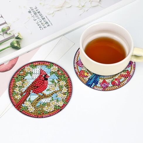 8Pcs Diamond Art Coasters Kits with Holder Non Slip Coaster, 5D Hummingbird&Cardinal Diamond Art Painting Coasters Kit, DIY Adult Paint by Number Craft Supplies Gift in Saudi Arabia
