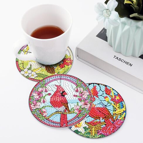 8Pcs Diamond Art Coasters Kits with Holder Non Slip Coaster, 5D Hummingbird&Cardinal Diamond Art Painting Coasters Kit, DIY Adult Paint by Number Craft Supplies Gift in Saudi Arabia