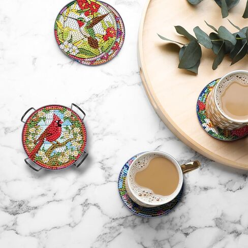 8Pcs Diamond Art Coasters Kits with Holder Non Slip Coaster, 5D Hummingbird&Cardinal Diamond Art Painting Coasters Kit, DIY Adult Paint by Number Craft Supplies Gift in Saudi Arabia