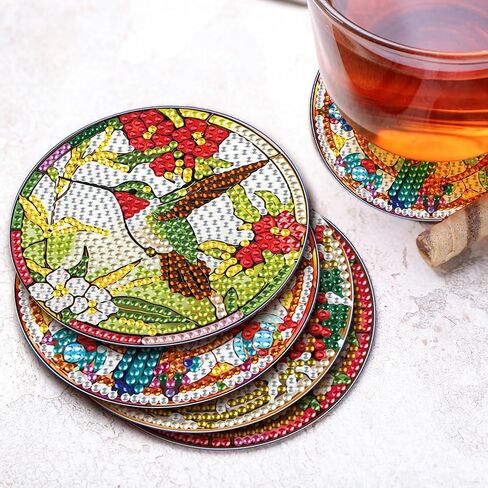 8Pcs Diamond Art Coasters Kits with Holder Non Slip Coaster, 5D Hummingbird&Cardinal Diamond Art Painting Coasters Kit, DIY Adult Paint by Number Craft Supplies Gift in Saudi Arabia
