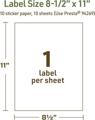 Avery Dissolvable Rectangle Sticker Paper, 8.5" x 11", Matte White, Compatible with Laser & Inkjet Printers, 10 Labels Total, Freezer-Safe, Microwave-Safe, Refrigerator-Safe in Saudi Arabia