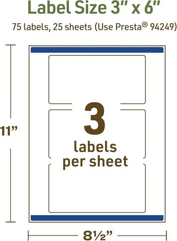 Avery Dissolvable Rectangle Labels with Sure Feed Technology, 3" x 6", Matte White, Print-to-The-Edge, Compatible with Laser & Inkjet Printers, 75 Labels Total in Saudi Arabia