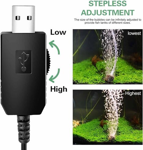 مضخة هواء Mini Aquarium ، مضخة هواء USB مقابل 5 جالون ، زخارف حوض السمك القابلة للتعديل ، تشمل مهواة Aerator in Kuwait