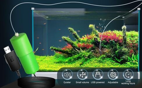 مضخة هواء Mini Aquarium ، مضخة هواء USB مقابل 5 جالون ، زخارف حوض السمك القابلة للتعديل ، تشمل مهواة Aerator in Saudi Arabia
