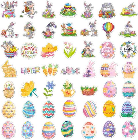 100Pcs Easter Stickers, Easter Egg Bunny Individual Stickers for Kids Teens Adults, Cute Aesthetic Vinyl Stickers for Cards Laptop Water Bottle Envelopes in Saudi Arabia