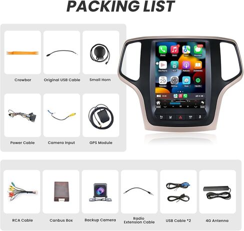 ستيريو راديو السيارة لسيارة جيب جراند شيروكي WK 2014 2015-2017 Wireless Carplay Android Auto: 10.4 بوصة 2+64G IPS شاشة لمس Android 12 1024x768 5G-WiFi GPS Mirror Link 1080P كاميرا احتياطية FM SWC in Kuwait