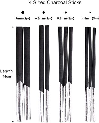 Artist Charcoal Stick Willow Vine Charcoal Pencil Soft Black Sketch Charcoal Art Supplier for Drawing, 4 Sizes, Pack of 10 in Saudi Arabia