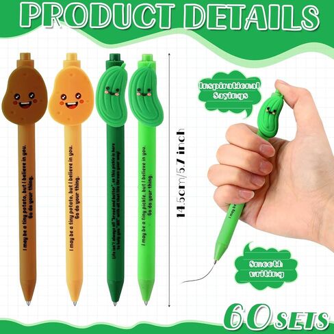 60 Pcs Positive Pens Bulk Potato Pickle Pens with Motivational Quotes Positive Affirmation Employees Appreciation Gifts for Coworker Staff Teachers Students Graduation End of Years in Saudi Arabia