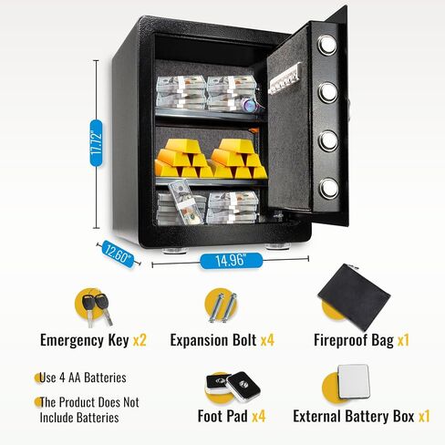 Safe Box, Cajas Fuertes Home Safe with Fireproof Waterproof Bag, Keypad, Security Safes for Documents, Jewelry, Money, Firearms & Medicine, Cabinet Safes with Key & Pass Code - 2.0 Cu Ft in Saudi Arabia