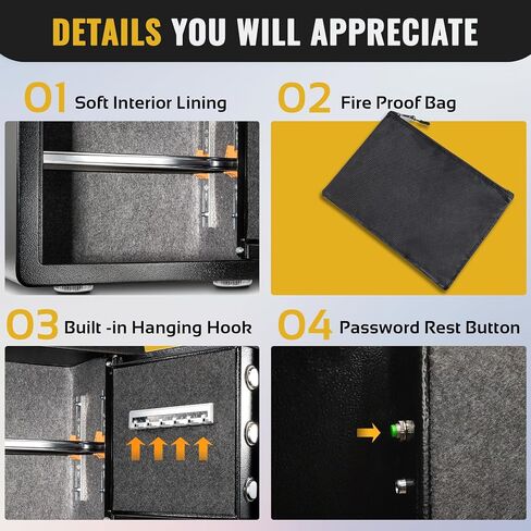 Safe Box, Cajas Fuertes Home Safe with Fireproof Waterproof Bag, Keypad, Security Safes for Documents, Jewelry, Money, Firearms & Medicine, Cabinet Safes with Key & Pass Code - 2.0 Cu Ft in Saudi Arabia