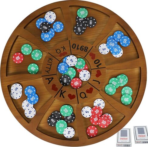20 inches Michigan Rummy Game Deluxe Set Perfect Blend of A Royal Game of Hearts Rummy Poker Wooden Tripoley Board Game Betting Bluffing Game Classical Family Card Game for Adults 200 Chips… in Saudi Arabia