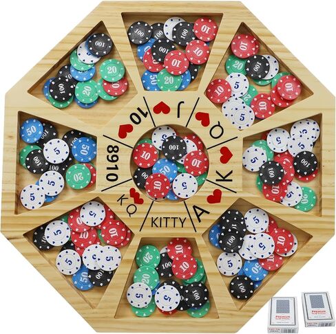 20 inches Michigan Rummy Game Deluxe Set Perfect Blend of A Royal Game of Hearts Rummy Poker Wooden Tripoley Board Game Betting Bluffing Game Classical Family Card Game for Adults 200 Chips… in Saudi Arabia