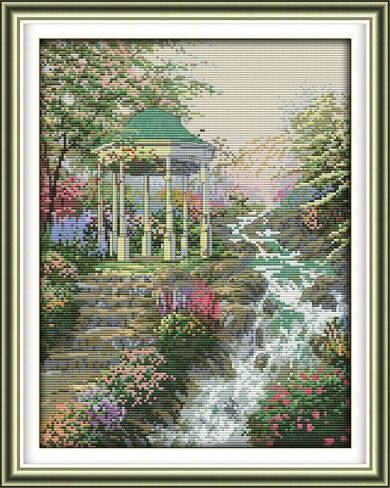 Happy Forever Cross Stitch Kits 11CT Stamped Patterns for Kids and Adults, Preprinted Embroidery kit for Beginner, Spring Scenery (F410 Beautiful Scenery of Park, Size 24''x19'') in Kuwait