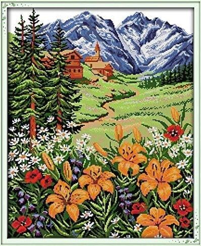 Happy Forever Cross Stitch Kits 11CT Stamped Patterns for Kids and Adults, Preprinted Embroidery kit for Beginner, Spring Scenery (F410 Beautiful Scenery of Park, Size 24''x19'') in Kuwait