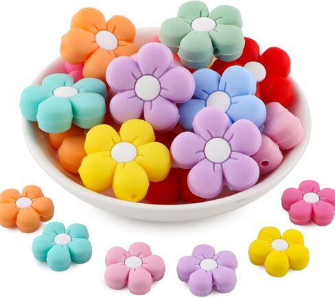 15pcs 26mm Flower Silicone Focal Beads for Pens, Daisy Shaped Silicone Beads for Keychain Making DIY Craft（Multicolor） in Kuwait
