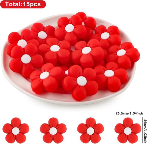 15pcs 26mm Flower Silicone Focal Beads for Pens, Daisy Shaped Silicone Beads for Keychain Making DIY Craft（Multicolor） in Kuwait