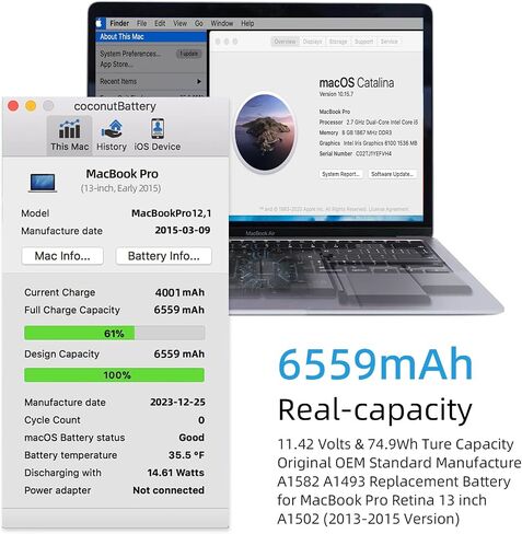 استبدال بطارية A1398، بطارية A1417 لجهاز MacBook Pro 15 بوصة أوائل عام 2013 منتصف عام 2012، إصدار Mac A1398 EMC 2673 2512 معرف الطراز: MacBookPro10,1 السعة 10.95 فولت 95 وات في الساعة 8460 مللي أمبير في الساعة in Saudi Arabia