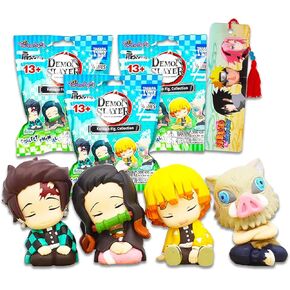 مجموعة Demon Slayer Figure - 3 Pack Demon Slayer Blind With Tanjiro و Nezuko و Zenitsu و Inosuke Plus Bookmark | حزمة الحزب الشيطان حزمة