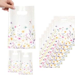 Infankey 50 PCS Wildflower Gift Bags Plastic Spring Floral Goodie Goody Treat Snack Candy Bags for Baby Shower Bridal Shower Birthday Wedding Party