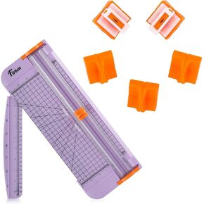 Firbon Purple A4 Paper Cutter Bundle with 5Pcs Orange Refill Blades, 12 Inch Paper Trimmer with Side Ruler for Scrapbooking, Craft, Coupon, Label, Cardstock
