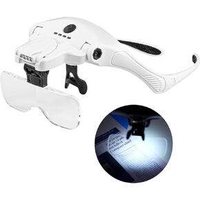 Minidiva Headband Lighted Magnifying Glasses with Led Light, Head Mount Magnifier Glasses Visor Hands Free Headset Magnifier Loupe for Close Work, Sewing, Crafts, Reading, Repair, Jewelry