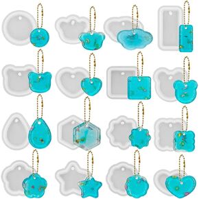 Aifuda 16pcs تنوع قوالب سليكون هندسية مع وجود ثقب معلق ، قالب راتنجات الأشعة فوق البنفسجية ، قوالب سلسلة مفاتيح القلادة لزخرفة راتنج الايبوكسي صنع DIY