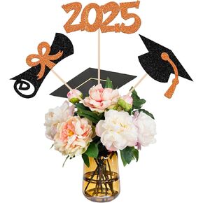 12 PCS Class of 2025 Centerpiece Stick 2025 Crurats Grad Toppers Diploma Carguation Cap 2025 Table Flower Contpiece Sticks for 2025 Tervement Thief Decorations Supplies Supplies Black