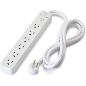 Amazon Basics Rectangular 6-Outlet Surge Protector Power Cord Strip, 790 Joule, Black, 10-Pack