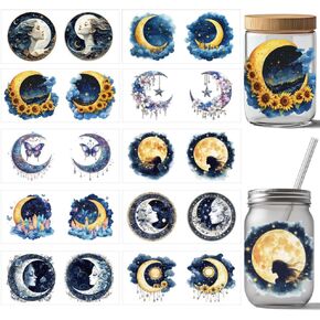 ARRICraft 10 PCS Magic Fantasy Moon UV DTF CUP TRANV TRANVER STANERS ، 10 أنماط غامضة ، قم بفرك ورقة نقل القمر على ملصقات PVC CUP WRAP