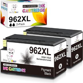 Miss Deer Compatible 962XL BLACK حبر خراطيش استبدال HP 962 XL HP962XL BK العمل لـ HP OfficeJet Pro 9010 9015E 9018E 9020 9025E 9015 9018 9025 9010E 9019 PRINTER 2-PACK