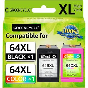 استبدال خرطوشة الحبر العالي المصنّعة في Greencycle لـ HP 64 XL 64XL N9J91AN N9J92AN متوافق مع Photo Envy Photo 7858 7855 7155 6255 7158 7164 ، Envy 5542 Printer (1 Black ، 1 Tri-Color)