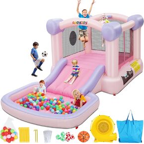 AKEYDIY Bounce House,Inflatable Bounce House for Kids with Blower Included,Indoor/Outdoor Playhouse Pink Macaron Jump House Kids Bouncy House for Backyard (Pink Macaron Bounce House)