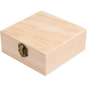 صندوق مجوهرات خشبي غير مكتمل مع غطاء وقفل Clasp DIY Craft Craft Case for Jewelry Home Wedding Protne Decoration (Square)
