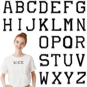 Iron on Letters Patches, 26Pcs Adhesive Alphabet Embroidered Patch A-Z Applique with Ironed Adhesive, DIY Iron Patches for Clothes, Dress, Hat, Socks, Jeans, DIY Accessories
