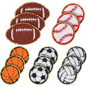 Krijues 15 PCS Heart Ball Iron on Patches, Kids Football Baseball Basketball Soccer Repair Patches Kit Sew on Embroidered Applique DIY Accessory for Clothes Jeans Jacket Hat Dress Backpack