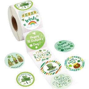 500pcs St. Patrick's Day Stickers for Kids Shamrock Roll Sticker for Envelopes Cards Party Supply Decoration