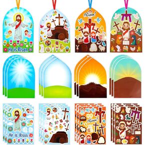 HOWAF Easter He Lives Scene Crafts Stickers, Make an Easter Scene Stickers for Kids, Religious Easter DIY Crafts Ornament for Easter Party Games Activities, Easter Crafts Scene Hanging Ornament