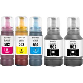 502 زجاجات إعادة ملء الحبر لـ ECOTank ET-2850 ET-3850 ET-4850 ET-15000 ET-3830 ET-2760 ET-4760 ET-3760 ET-3843 ET-2700 ET-2750 Printers. (5p ، 2bk c m y)