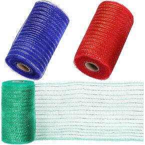 3 Rolls 5.9" x 30 Feet Poly Mesh Ribbon, Metallic Foil Mesh Ribbon Decor Mesh Rolls Metallic Wire Mesh Ribbon Decor Mesh Ribbon Roll for Wreaths Decoration(Pink, Gold, Purple)