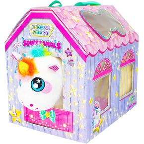 Squeezamals Plush Unicorn Palace- Blight ، Rainbow Unicorn Playset مع قصر مستقر وملحقات ملحقات لتسوية! مثالي للحزمة والتشغيل! من المؤكد أن الأطفال سيحبون!