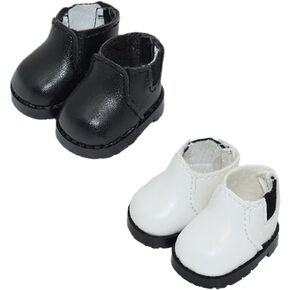 niannyyhouse 10cm Plush Doll Tall Boots Leather Shoes Length 3.8cm Doll Accessories (Black+White)
