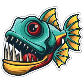 الكرتون جائع piranha السمك الأسماك الصيد و pumper ملصقات فينيل ملصقات دراجة نارية جيدة لملصقات أمتعة لوح التزلج على جهاز الكمبيوتر المحمول من أجل الشاحنة Hardhat ملصقات للرجال 5 "x4" SG48