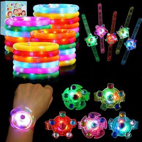 حفلات Party Scione Favors للأطفال 4-8 8-12 ، 48Pack LED Light Up Bracelets Pop Pop Tubes Goodie Bag Stuffers Glow in the Dark Party Supplies للعودة إلى الأطفال